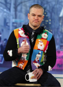 Matt Damon in a Christmas Sweater